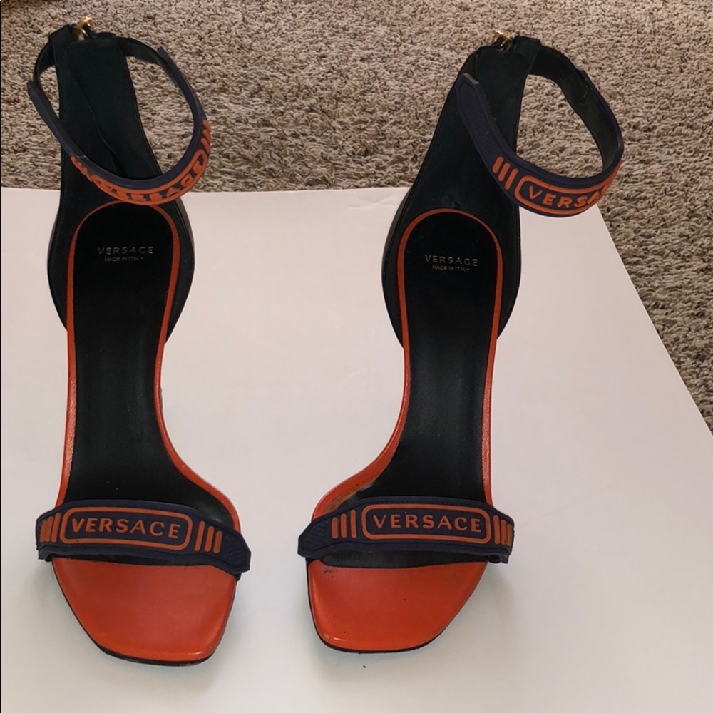 Navy & Orange Logo strap Sandals